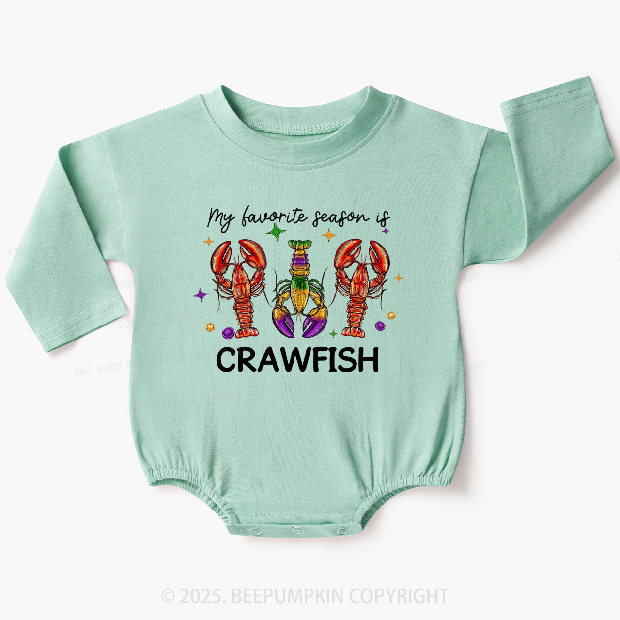 Mardi Gras Crawfish Baby Bubble Romper Beepumpkin