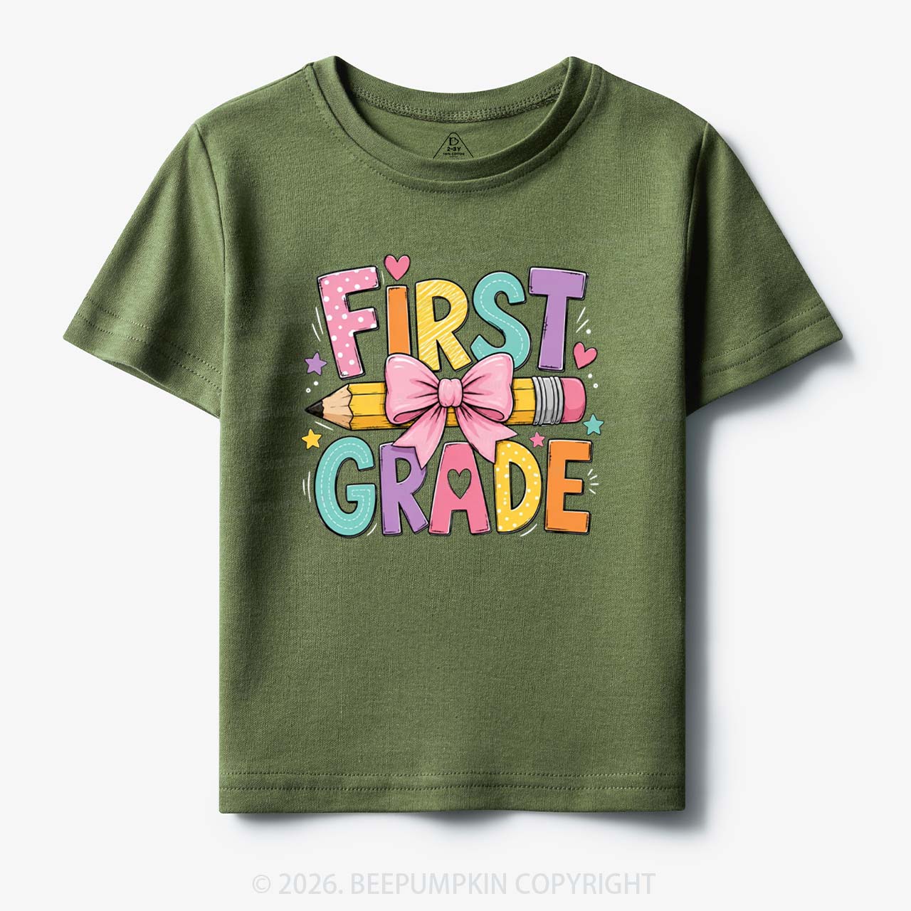 Colorful First Grade Back To School Pencil Bow Toddler&Kid's Tees