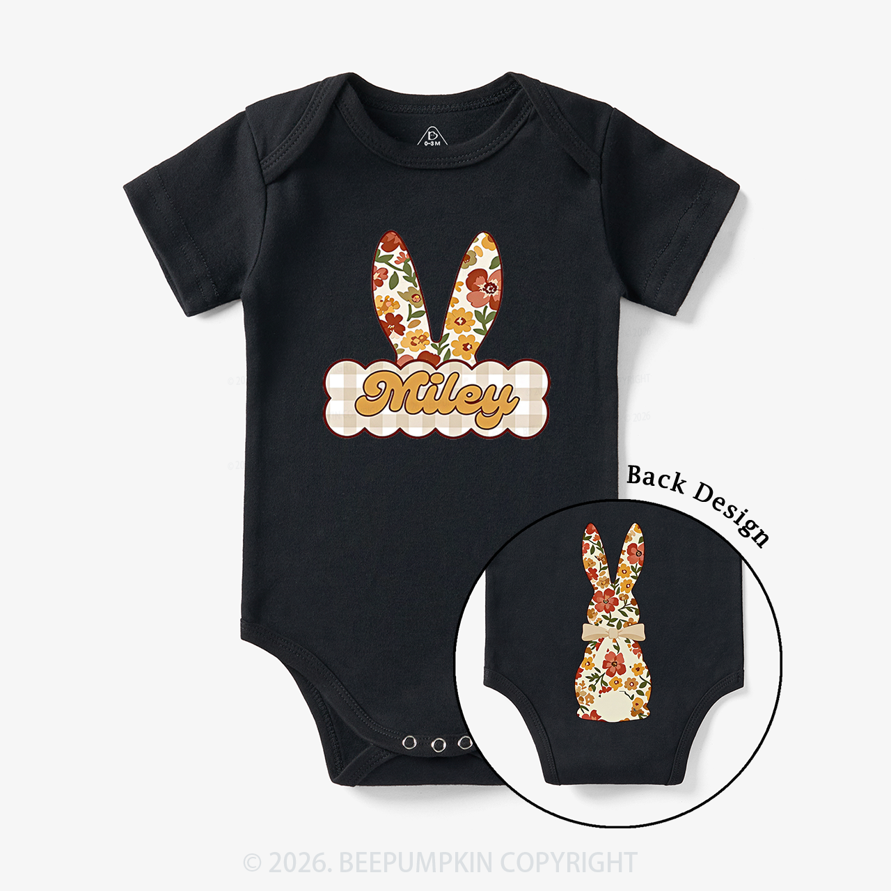 Personalized Vintage Floral Bunny Baby Bodysuit