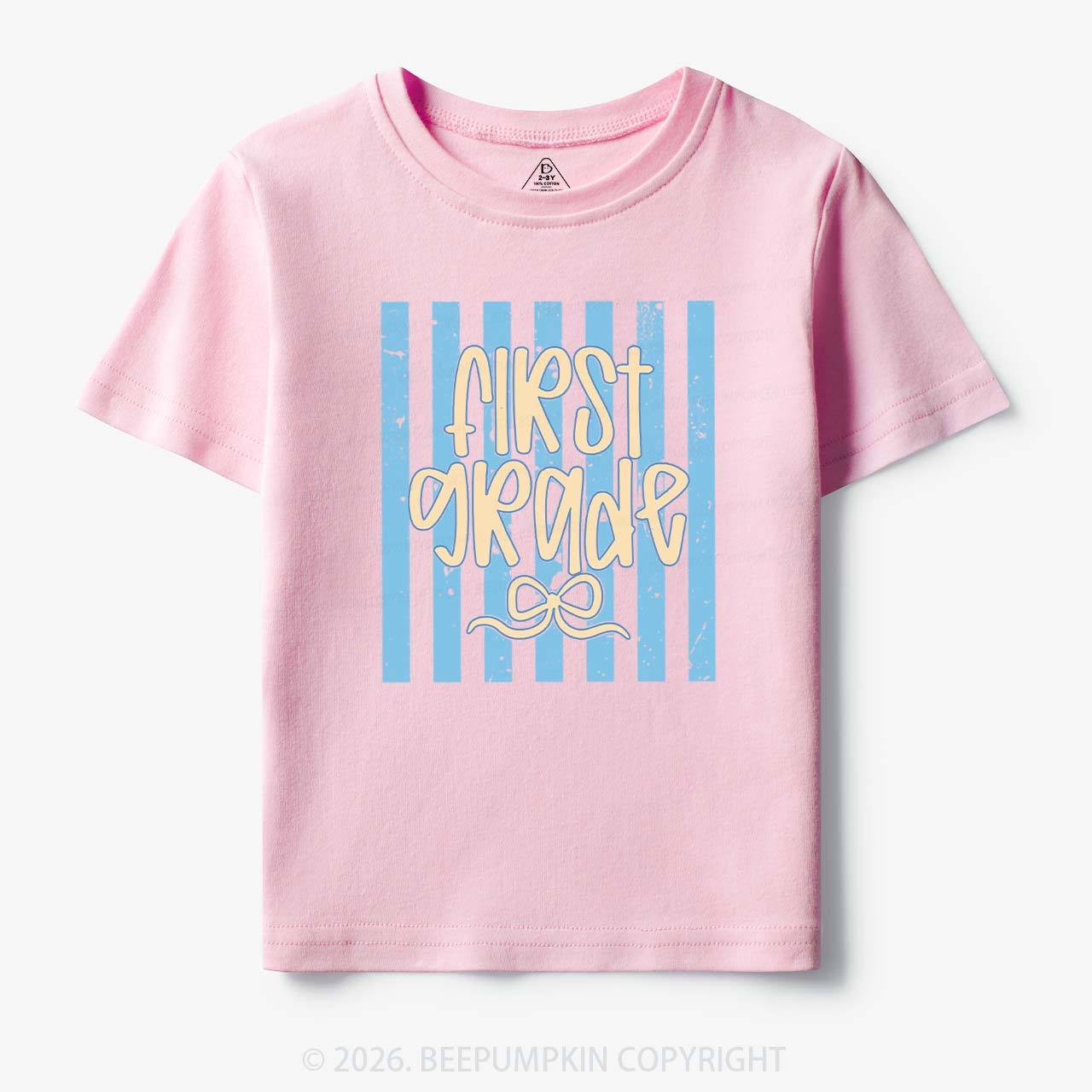 Colorful Stripes First Grade Cutie Bow Toddler&Kid's Tees