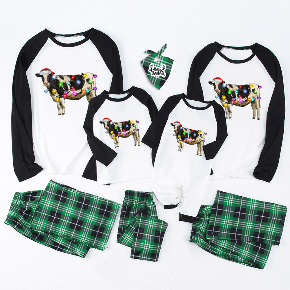 Christmas Light&Cow Family Matching Pajamas