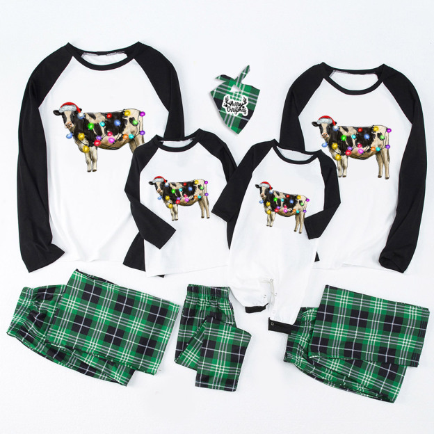 Christmas Light&Cow Family Matching Pajamas
