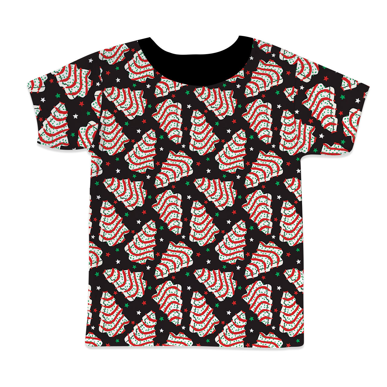 Black Christmas Tree Cakes All-Over Print Short Family Matching Pajama Sets