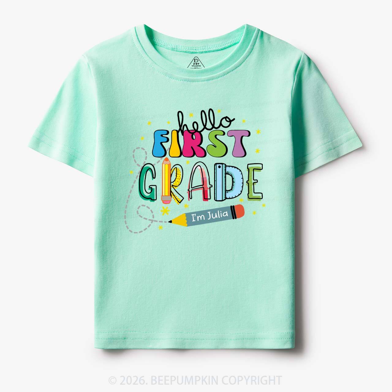 Hello First Grade I'm XXX Back To School Kids Shirt