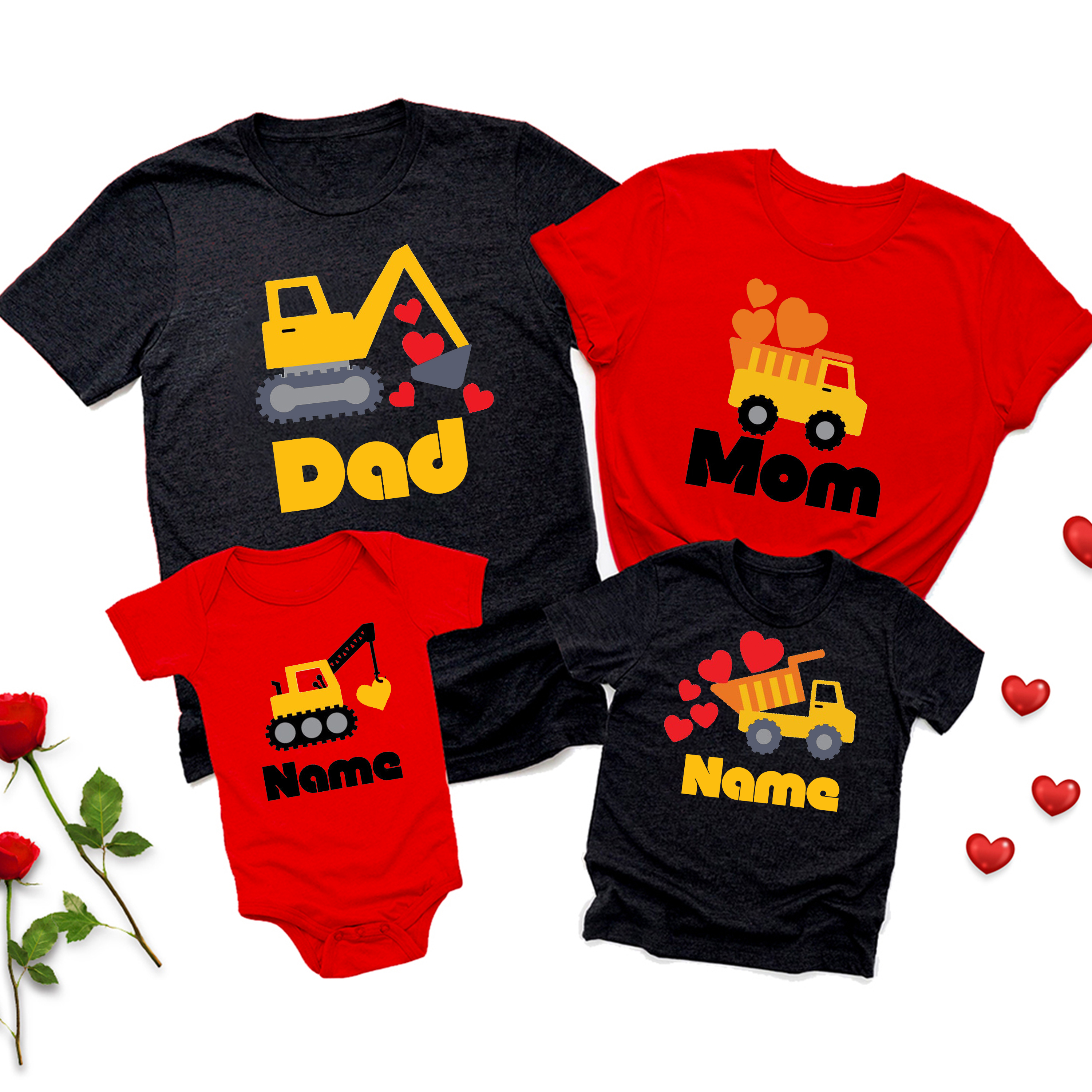 Heart Truck Valentines Day Family Matching Shirts