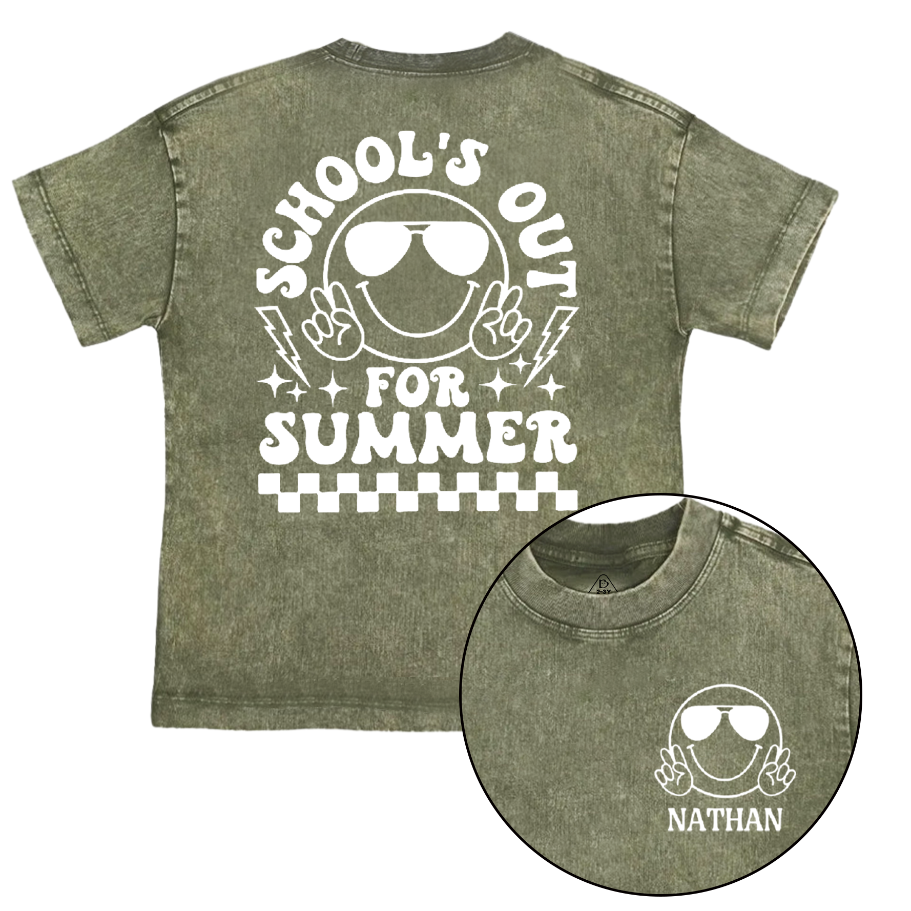 Personalized Name Schools Out For Summer Toddler&Kids Washed Tees