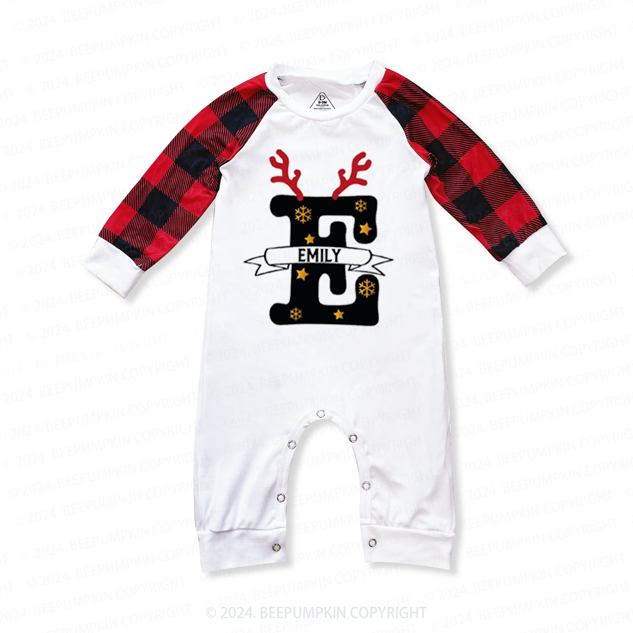 Personalized Antlers And Golden Snowflakes Matching Pajamas Beepumpkin