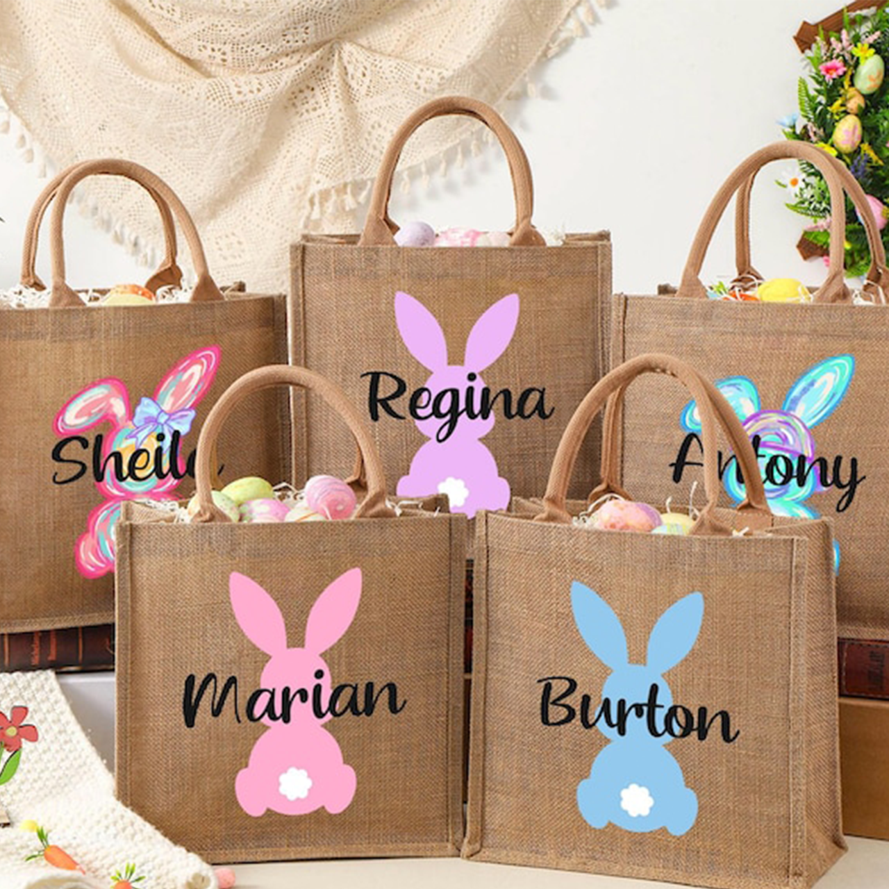 Personalized Easter Bunny Egg Hunt Bags