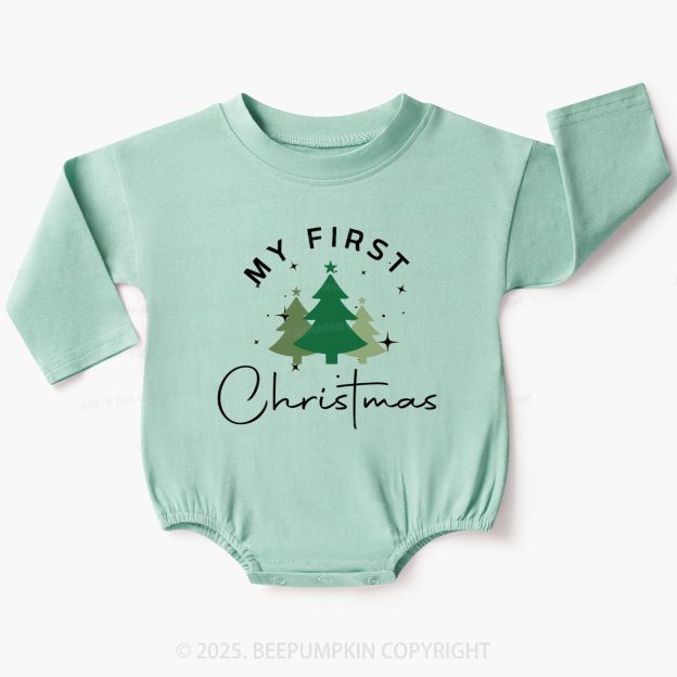 My First Christmas Holiday Baby Bubble Romper Beepumpkin