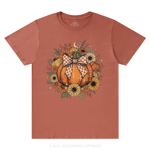 Fall Coquette Boho Floral Pumpkin Bow T-Shirts Beepumpkin