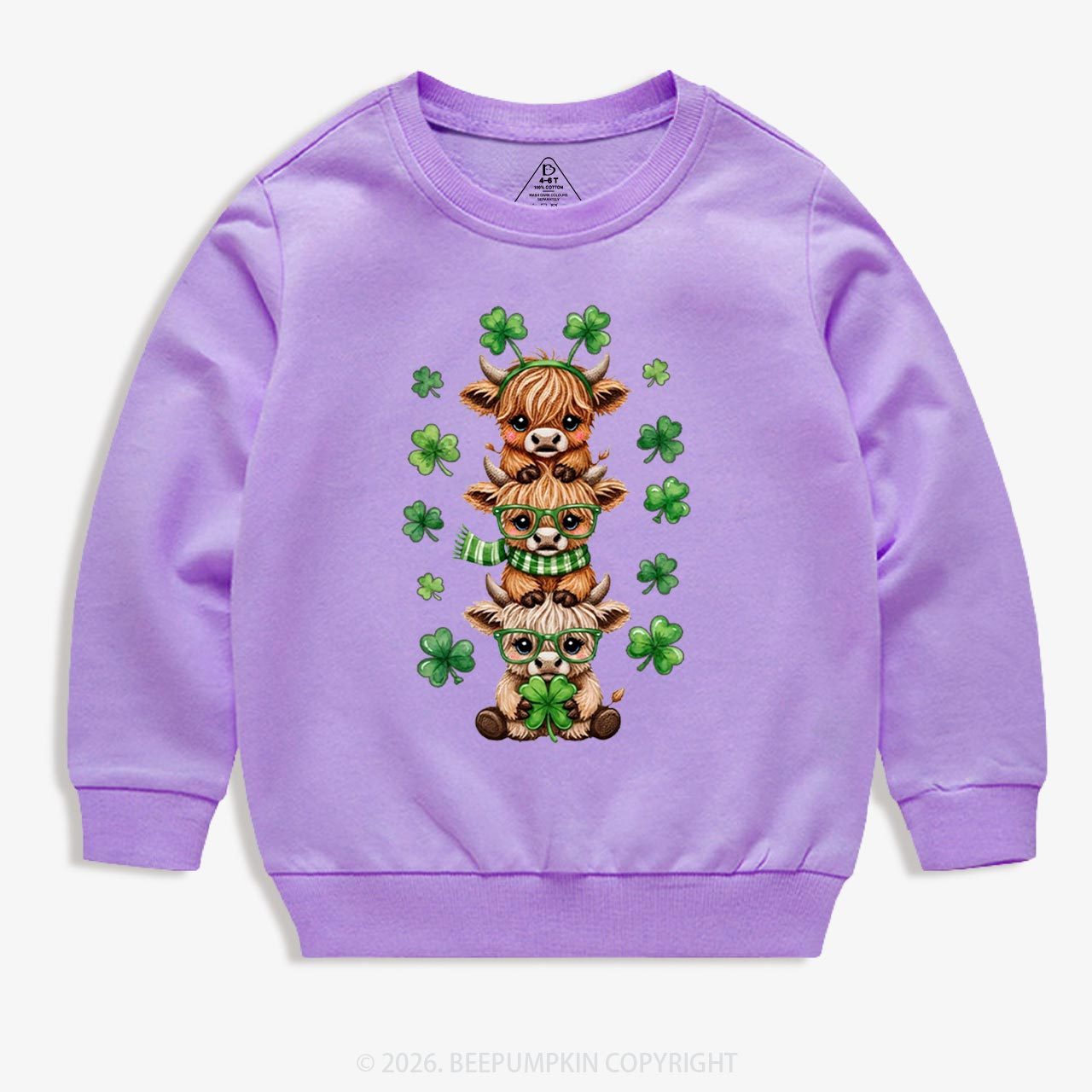 Highland Cow St. Patrick's Day Kid's Sweatshirt