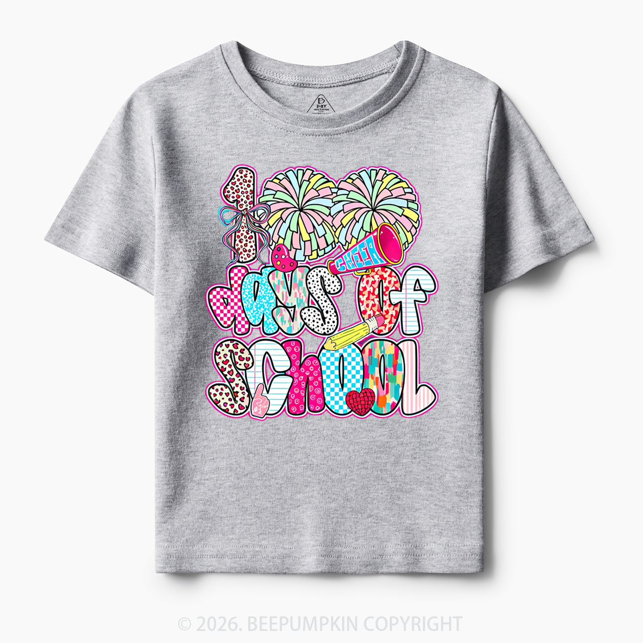 Cheer For 100 Days Pom Pom School Spirit Toddler&Kid's Tees