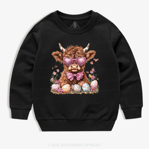 Easter Day Highland Cow Kid's Sweatshirt