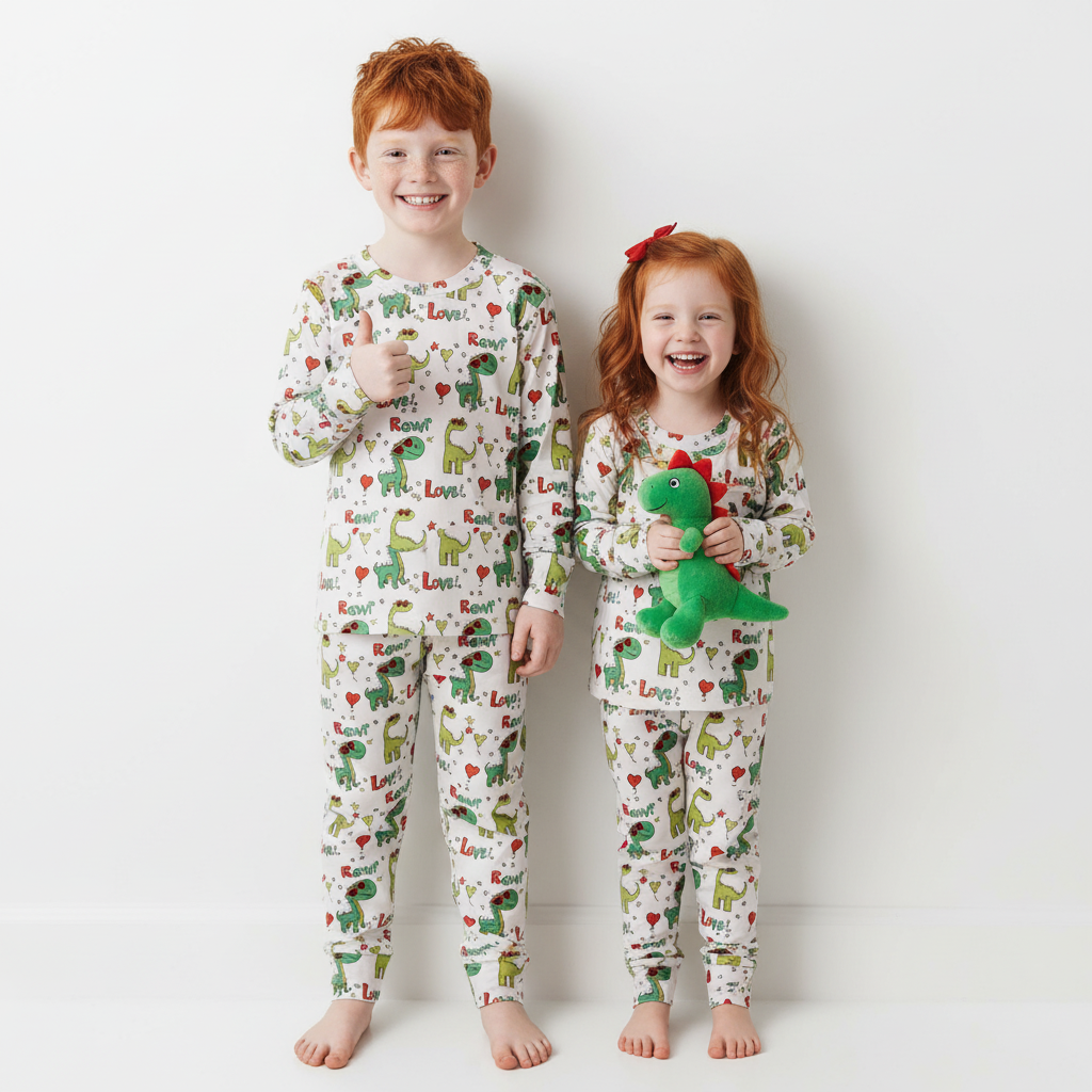 Shoot The Heart Dinosaur Two-Piece Pajama Set For Kids