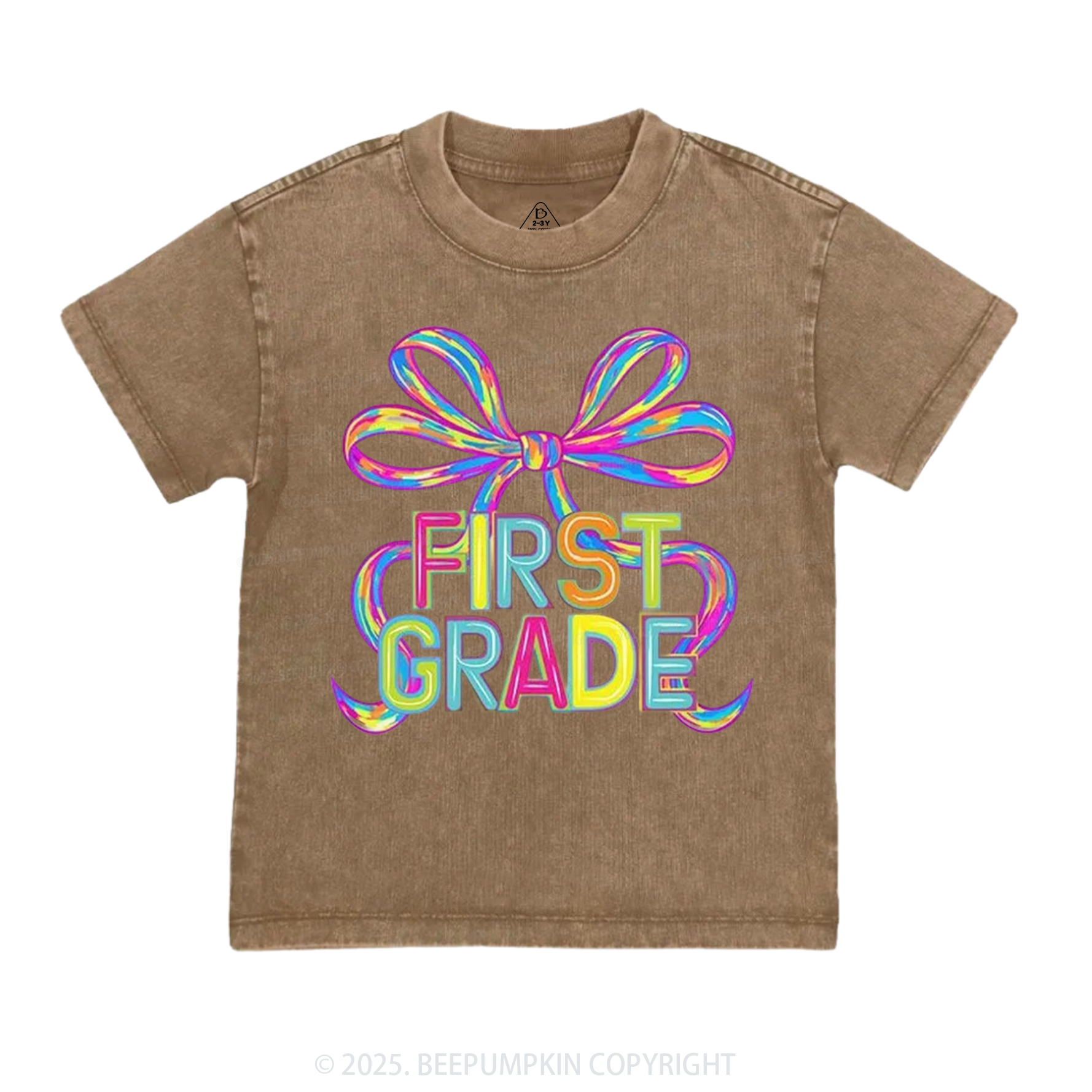 Personalized Rainbow Ribbons Grade Toddler&Kids Washed Tees
