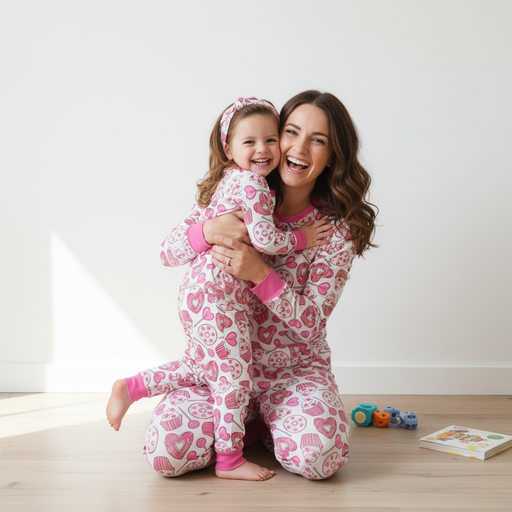 Sugar Love Pattern All-Over Print Mom&Me Cuffed Pajama Sets