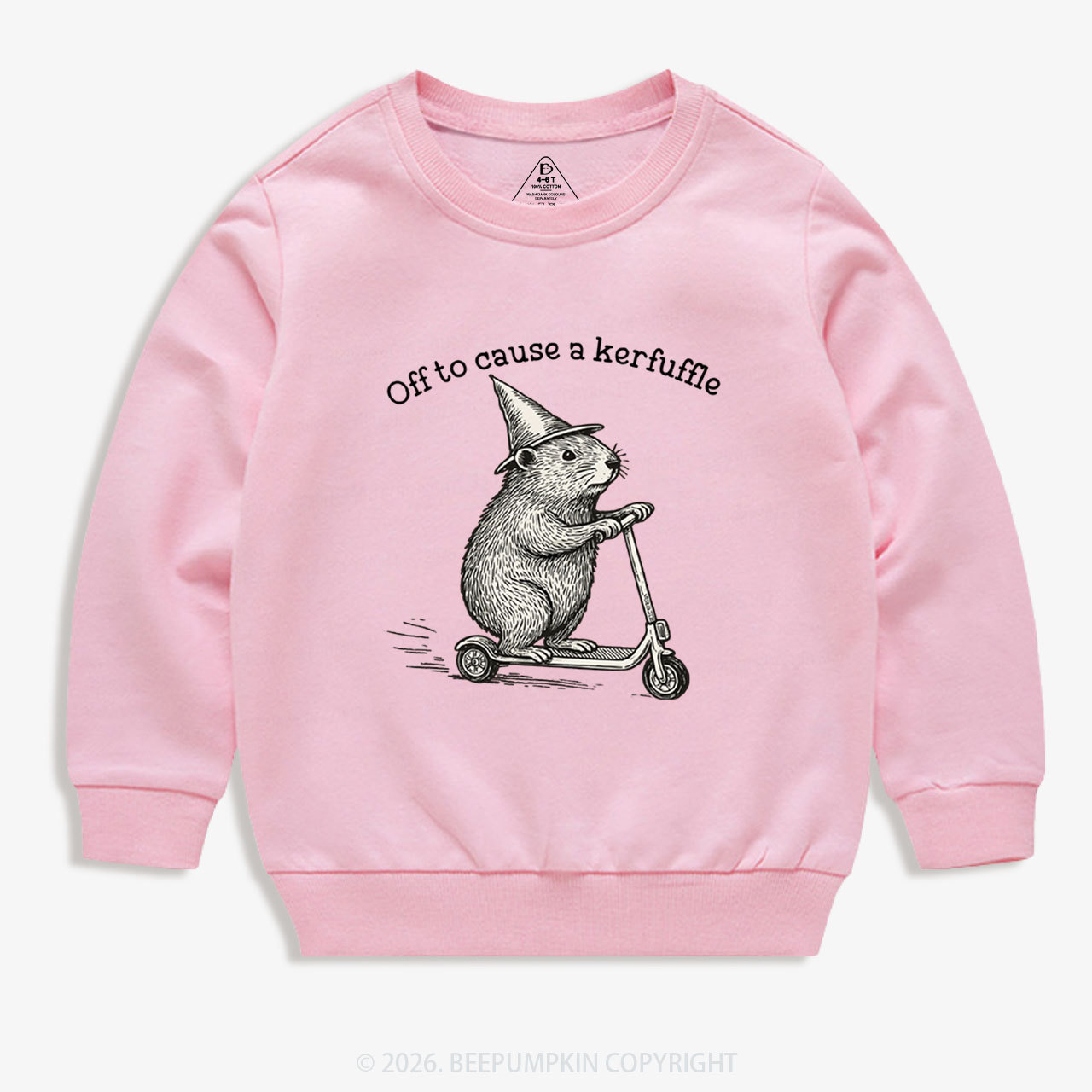 Off To Cause A Kerfuffle Groundhog Scooter Kid's Sweatshirt