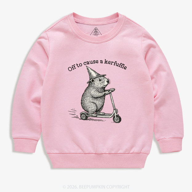 Off To Cause A Kerfuffle Groundhog Scooter Kid's Sweatshirt