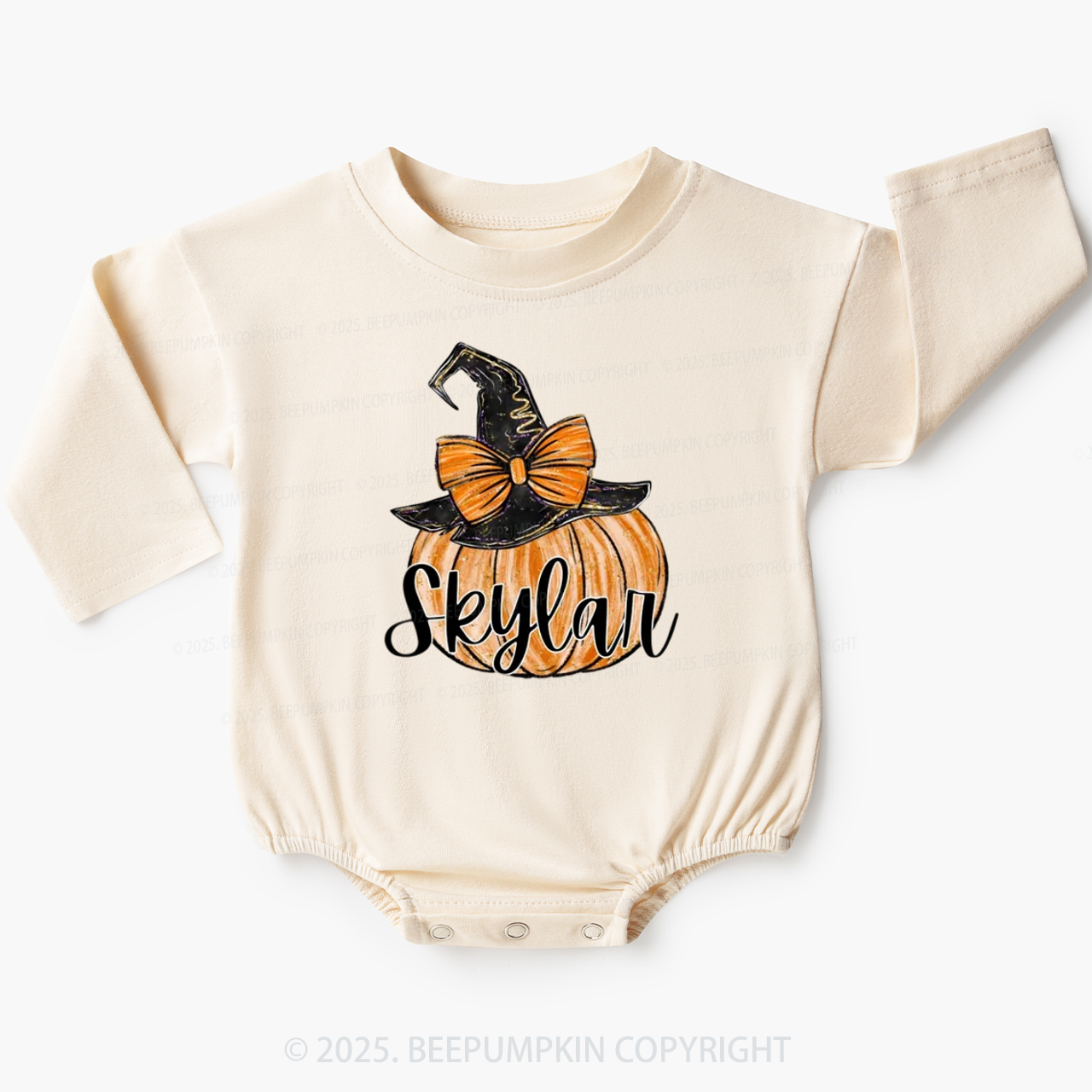 Personalized Pumpkin Witch Hat Baby Bubble Romper Beepumpkin