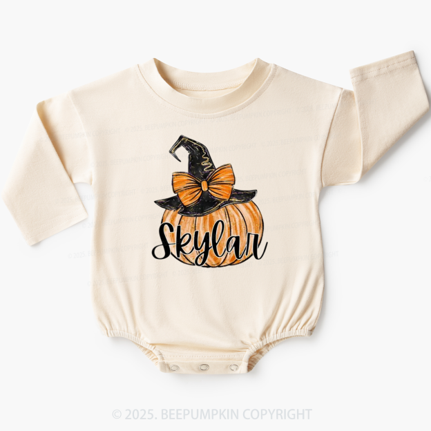 Personalized Pumpkin Witch Hat Baby Bubble Romper Beepumpkin