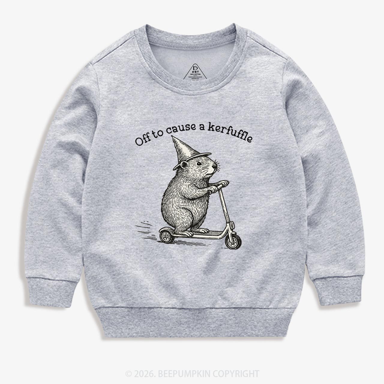 Off To Cause A Kerfuffle Groundhog Scooter Kid's Sweatshirt