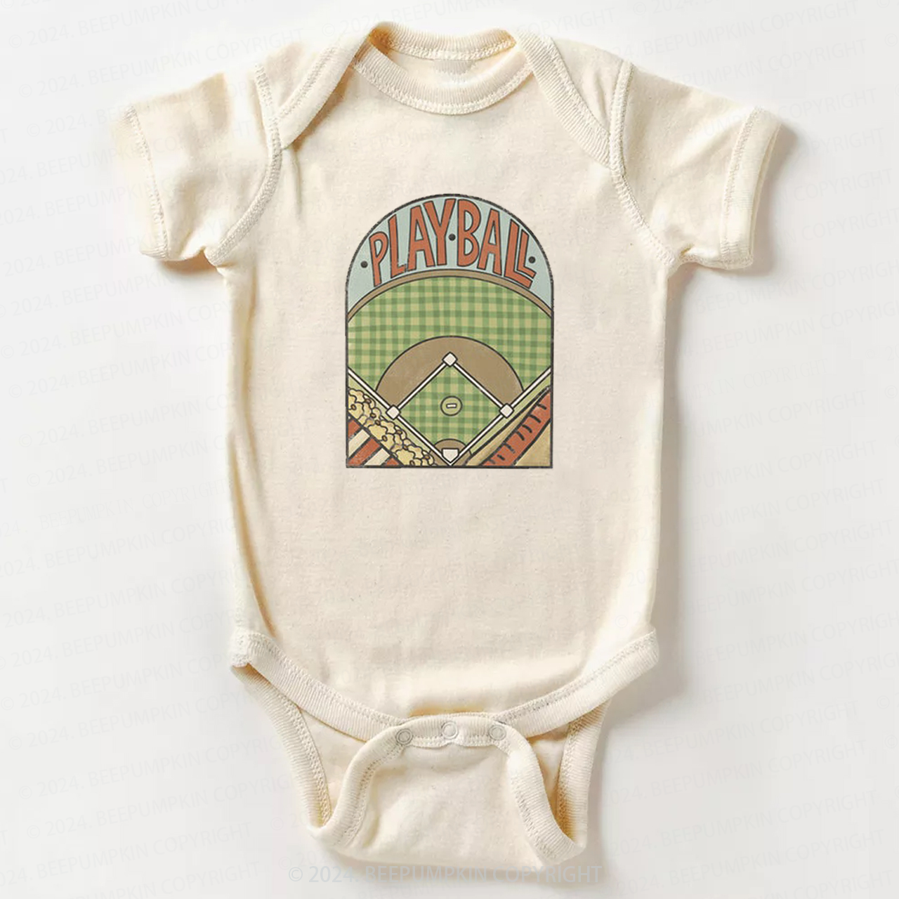 Retro Playball Baseball Field Bodysuit For Baby 