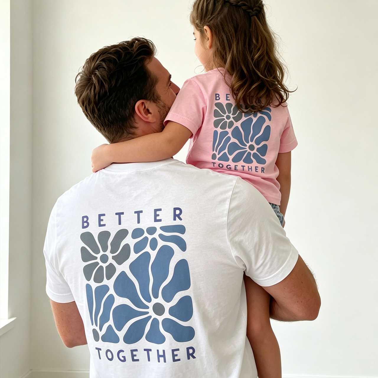 Better Together with Retro Flowers Dad&Me Matching Shirts-Back Design