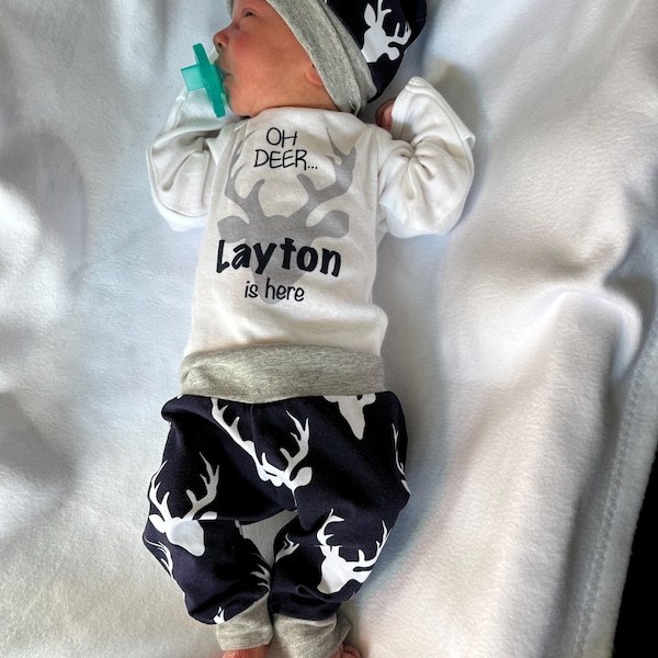 Oh Deer Jebediah Is Here Personalized Name Elk Coming Home Outfit Sets