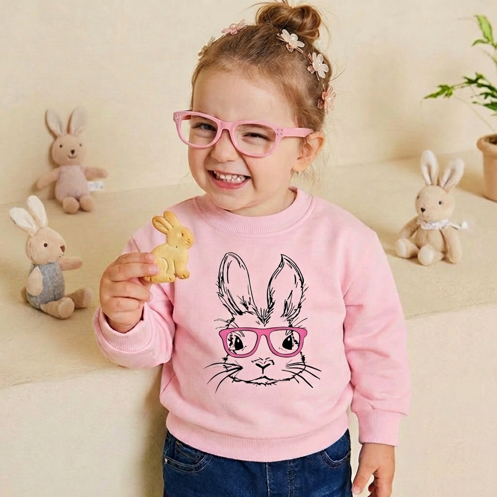 Easter Bunny With Pink Glasses Bunny Kid's Sweatshirt