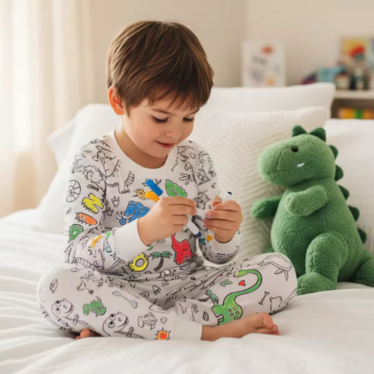 Colorable My Dino World Two-Piece Pajama Set For Kids
