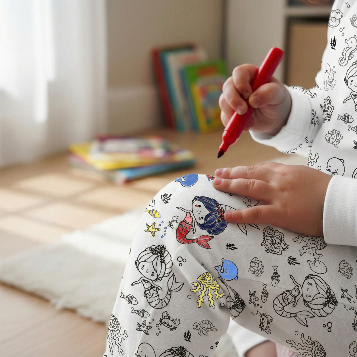 Colorable Creative Mermaid Dreams Two-Piece Pajama Set For Kids