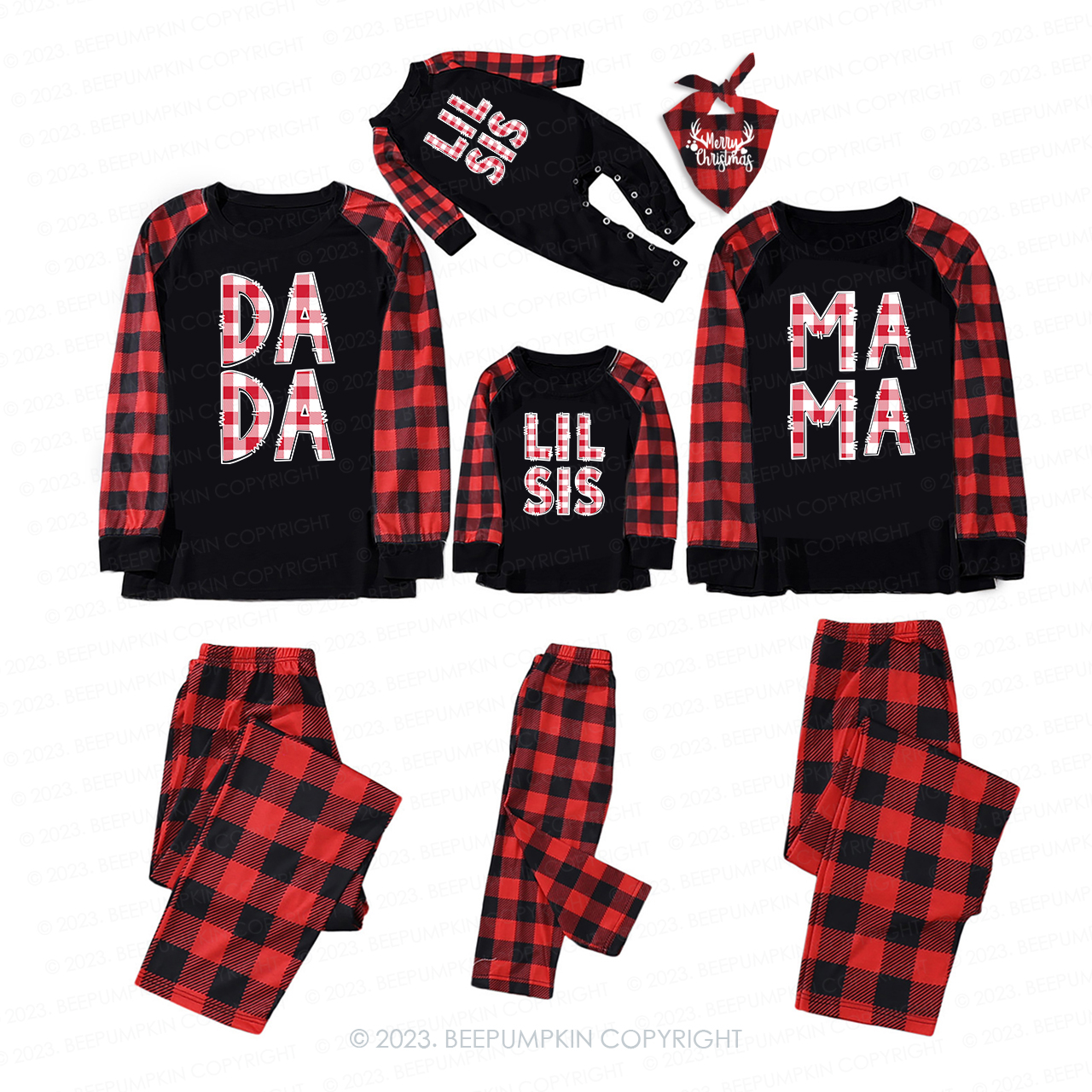 Personalized Christmas Plaid Name Matching Family Pajamas Beepumpkin