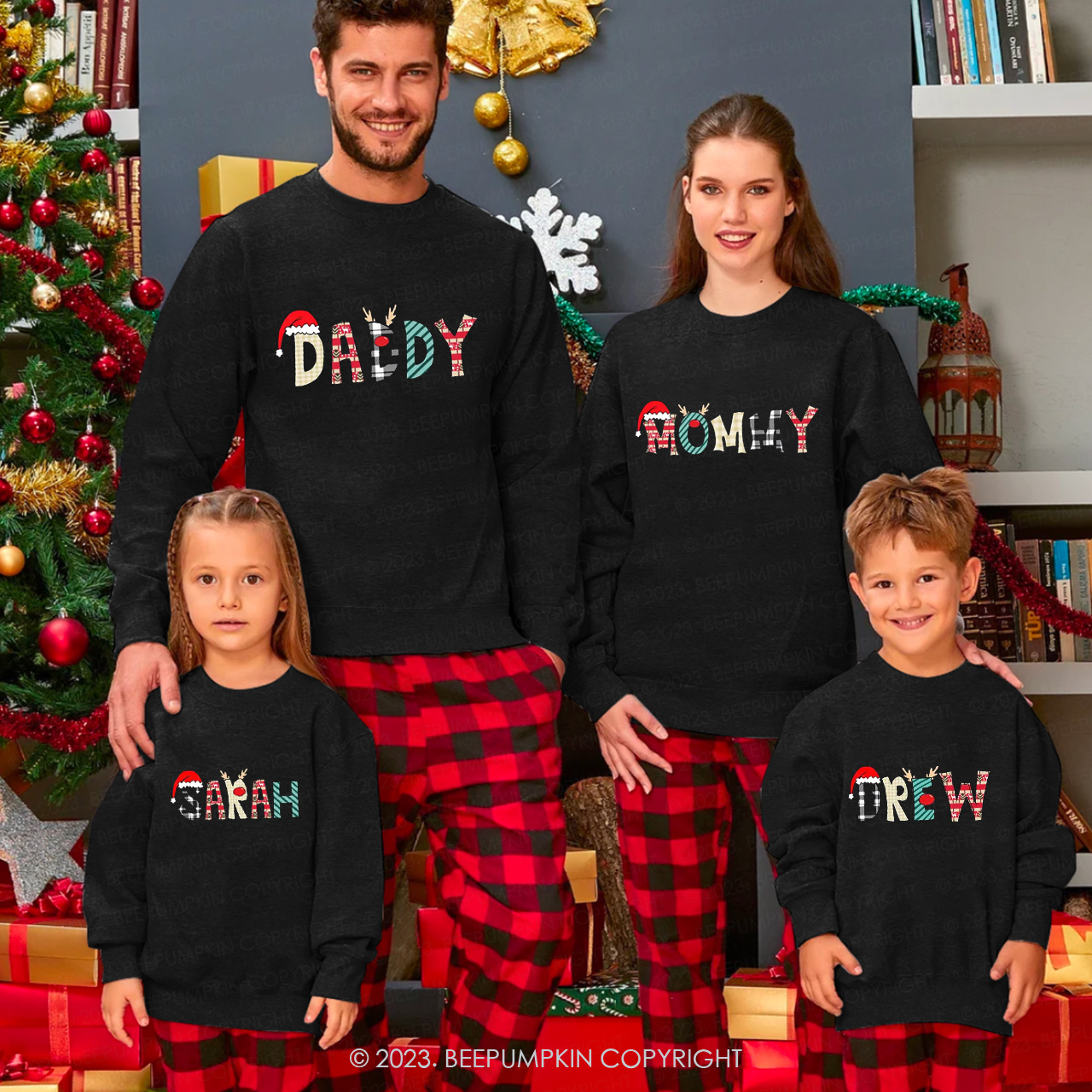 Personalized Christmas Reindeer Letters Family Matching Sweatshirt