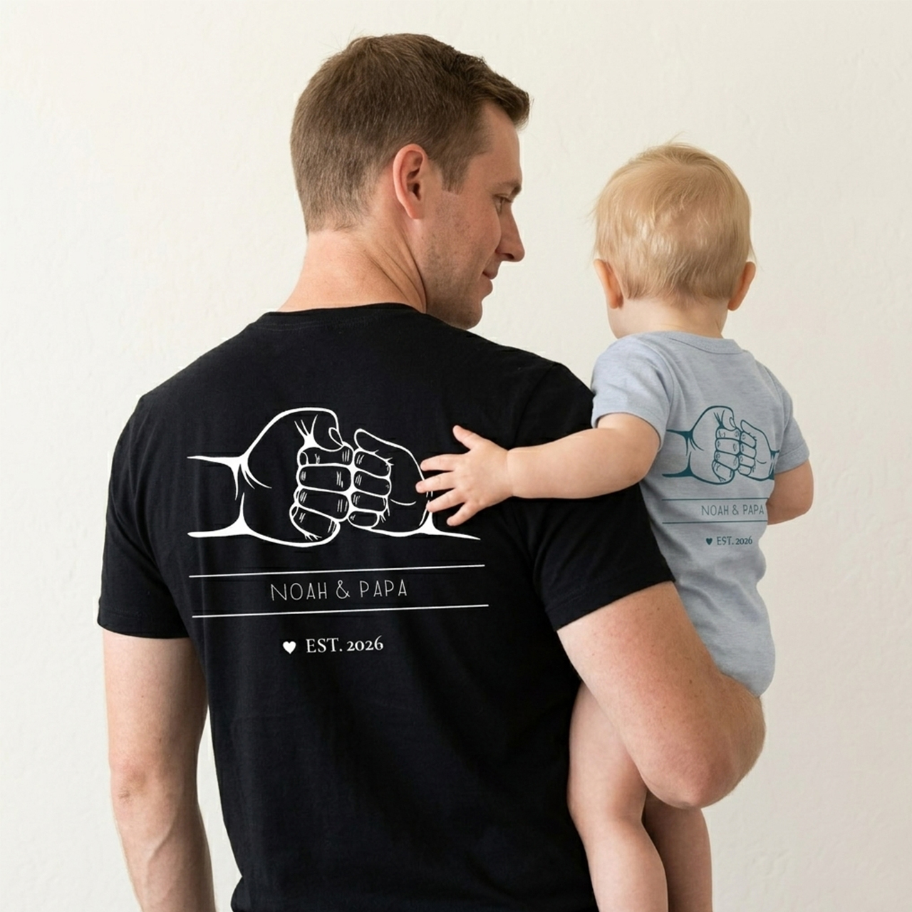  Personalized Name Fist Bump Dad&Me Matching Shirts-Back Design