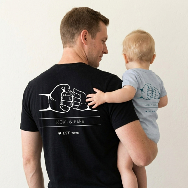  Personalized Name Fist Bump Dad&Me Matching Shirts-Back Design