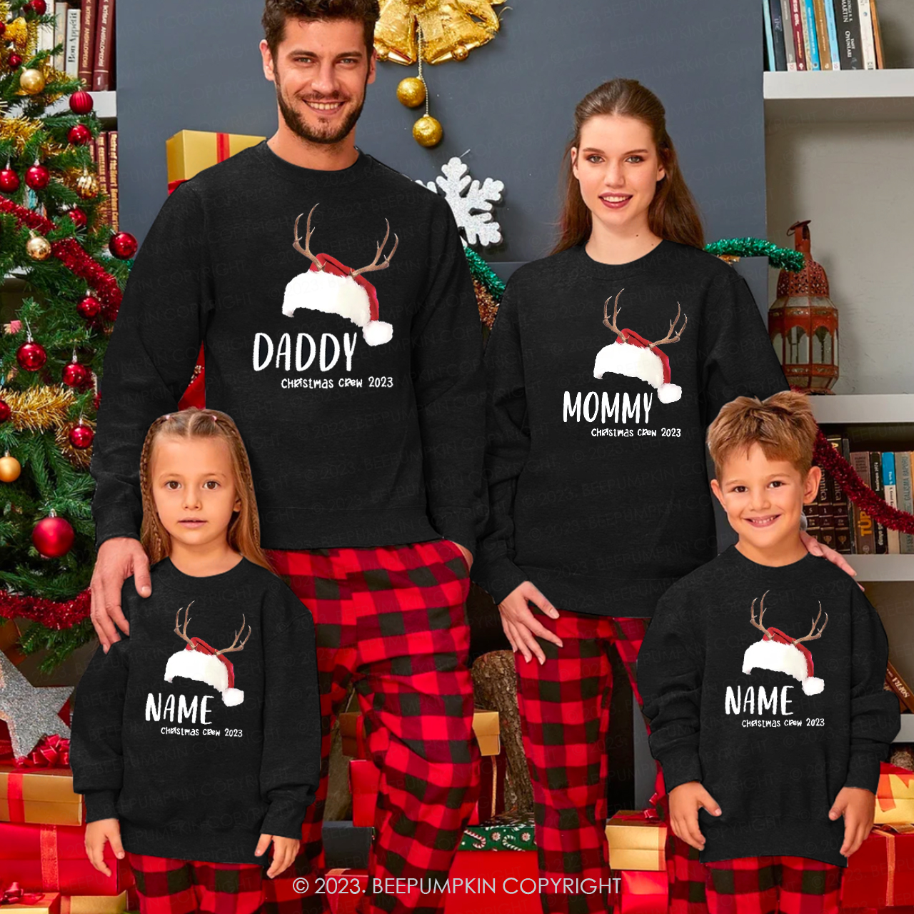 Personalized Reindeer Christmas Crew 2023 Family Sweatshirts