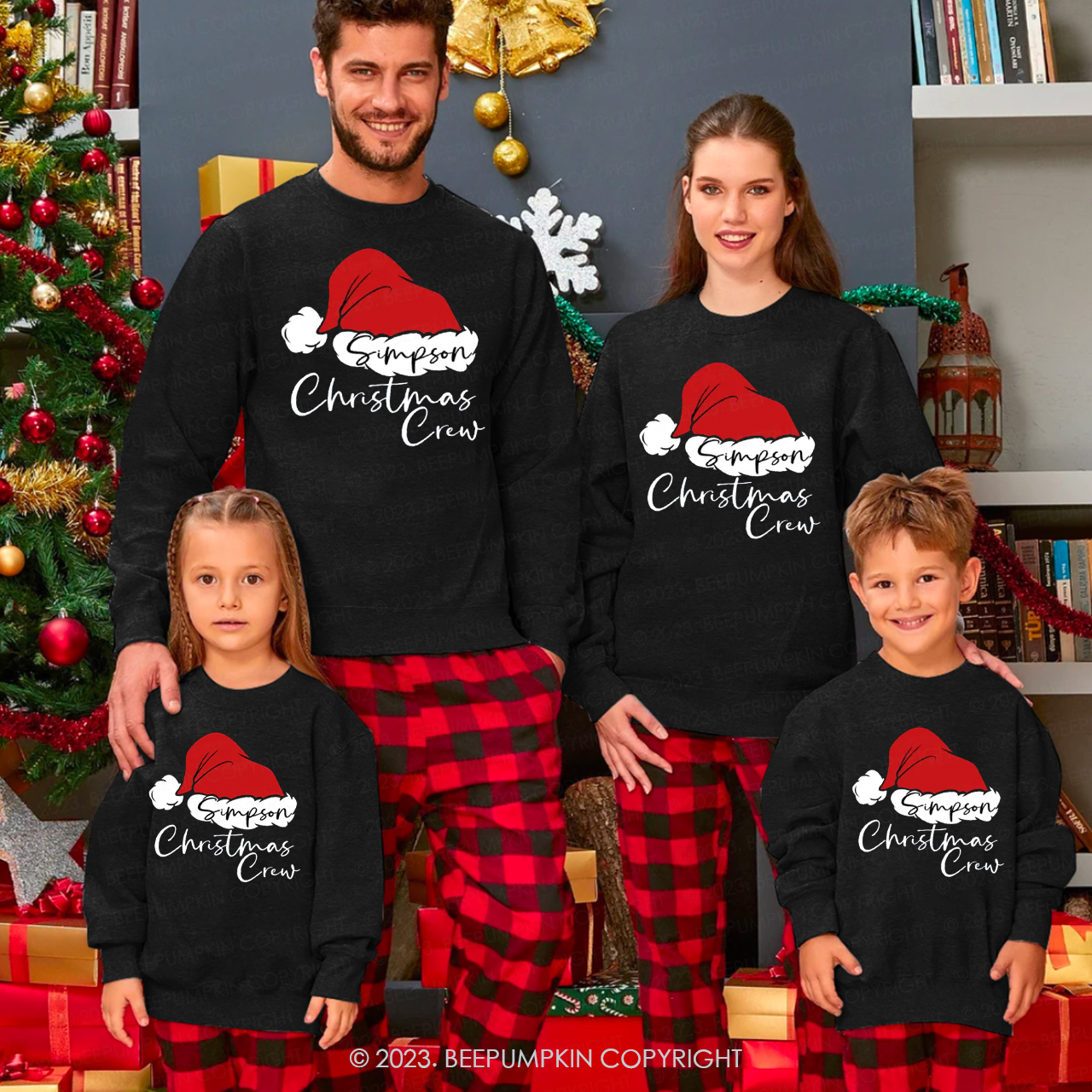Personalized Santa Hat Crew Matching Family Sweatshirts
