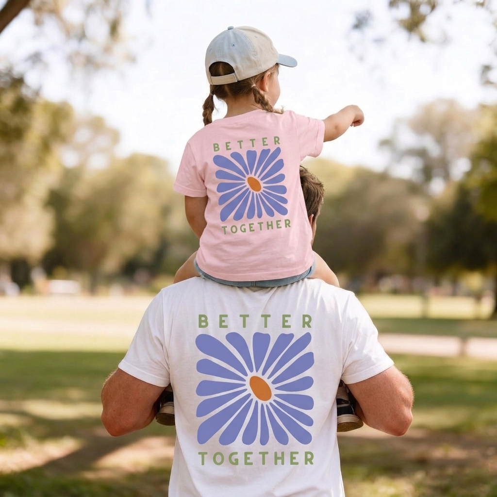 Retro Floral Print Better Together Dad&Me Matching Shirts-Back Design