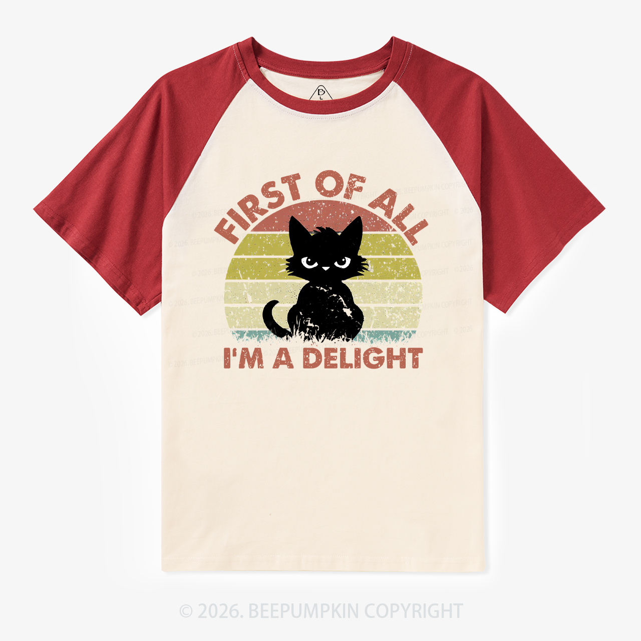 First of All I’m A Delight Cat Retro Vintage Raglan T-Shirt