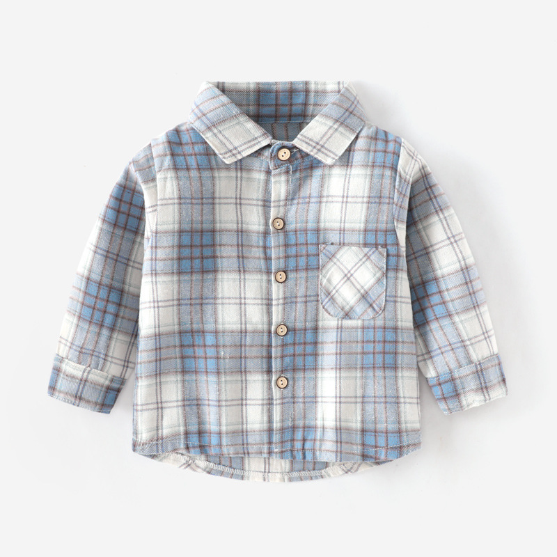 White And Blue Plaid Lapel Shirt