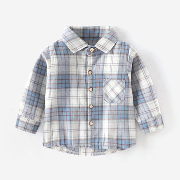 White And Blue Plaid Lapel Shirt