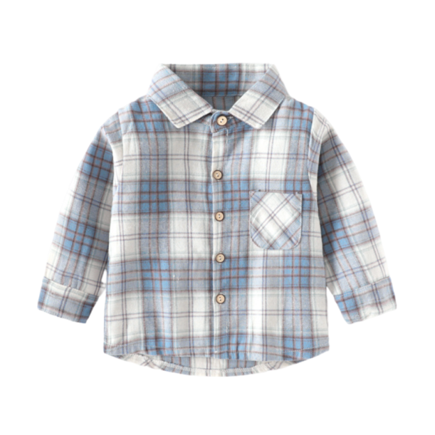 White And Blue Plaid Lapel Shirt