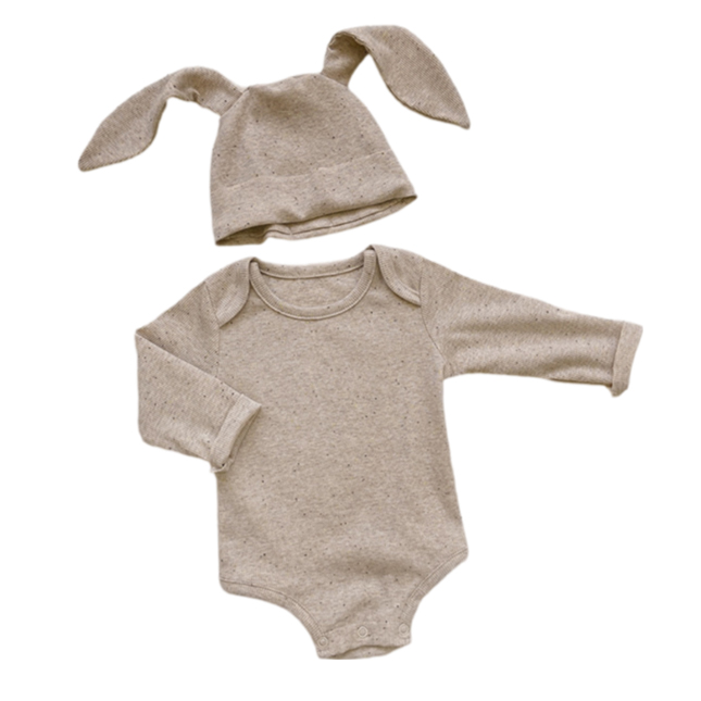 Oatmeal Bunny Ears Baby Coming Home Romper&Hat