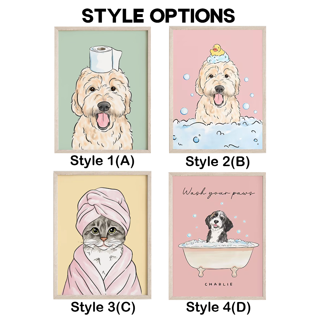 Personalized Funny Pet Portrait Bathroom Digital Nursery Wall Art