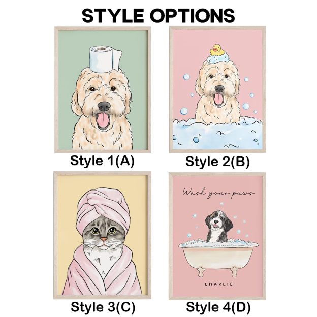 Personalized Funny Pet Portrait Bathroom Digital Nursery Wall Art