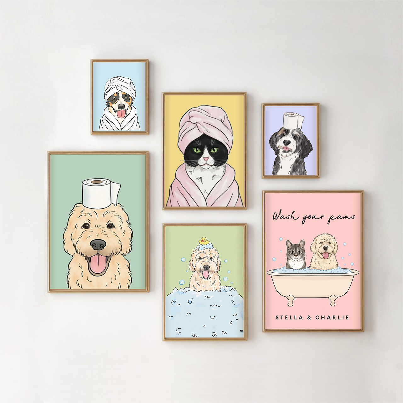 Personalized Funny Pet Portrait Bathroom Digital Nursery Wall Art
