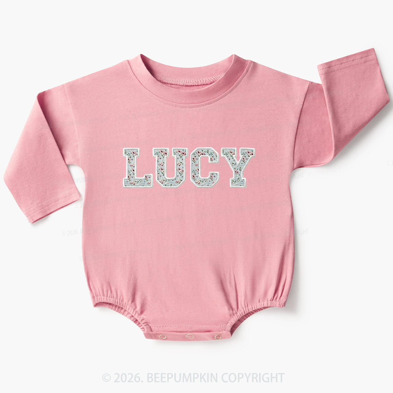 Personalized Vintage Blue Rose Applique Baby Bubble Romper