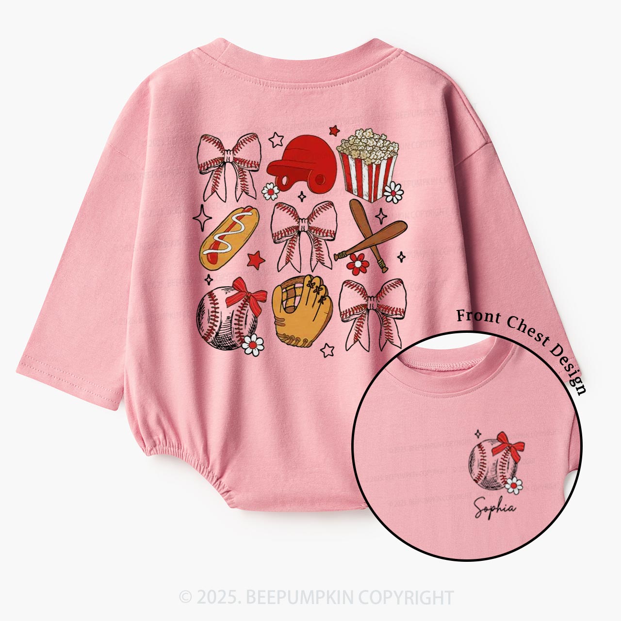 Personalized Girl Baseball Game Day Baby Bubble Romper Beepumpkin