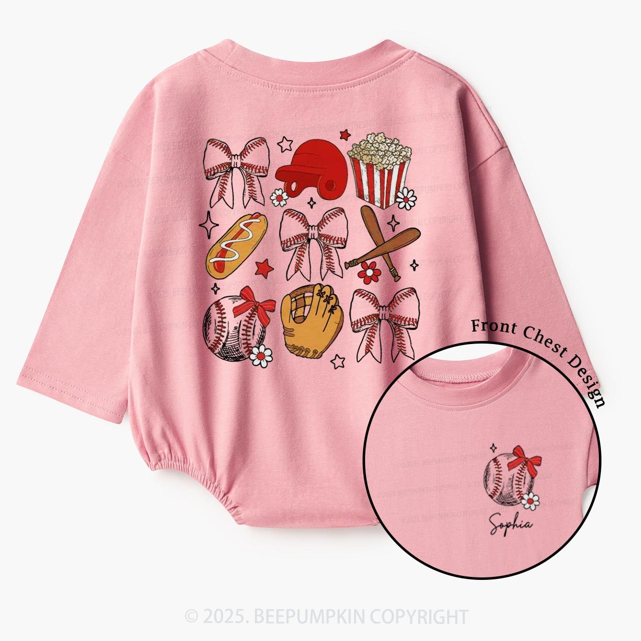 Personalized Girl Baseball Game Day Baby Bubble Romper Beepumpkin