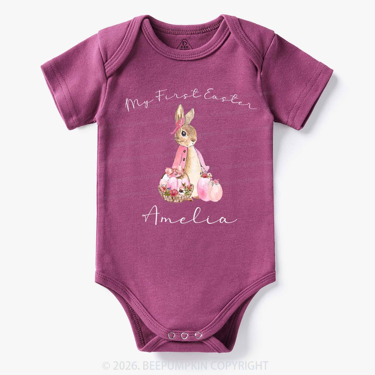 Personalized Pink Hop Into My First Easter Baby Bodysuit